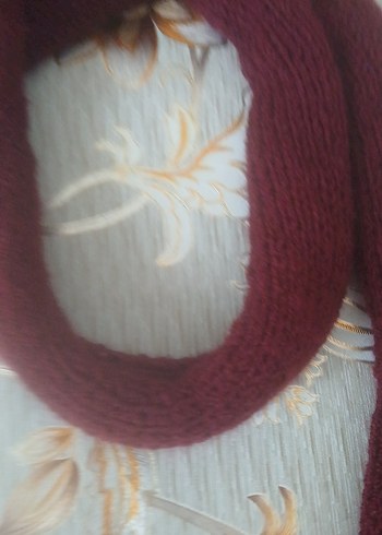 Bordo Örgü Skinny Kadın Atkı - Görsel 9