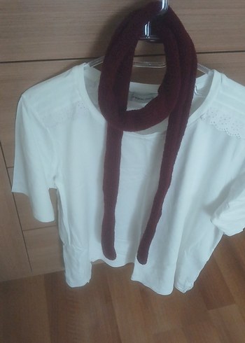 Bordo Örgü Skinny Kadın Atkı - Görsel 2