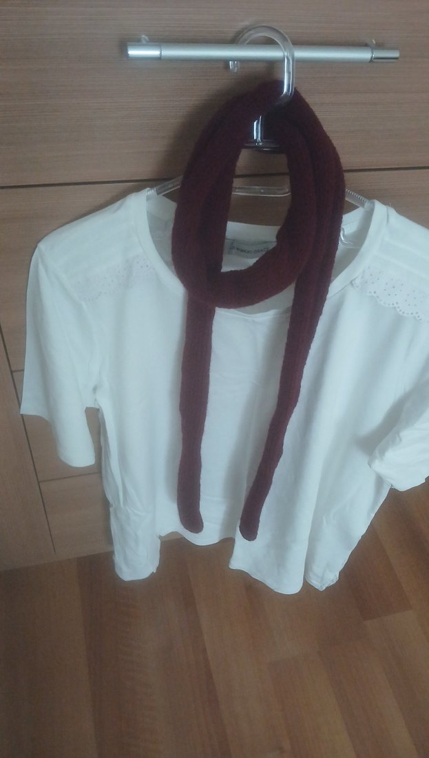 Bordo Örgü Skinny Kadın Atkı - Görsel 2