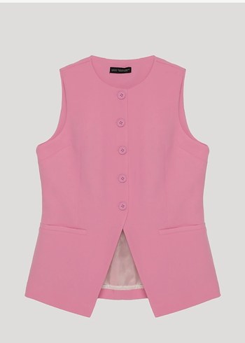 Düğmeli Pembe Kadın Yelek