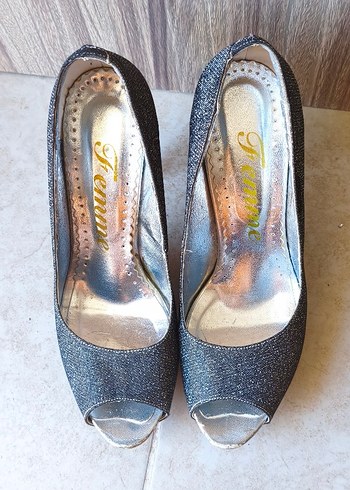Diğer Gri Simli Stiletto Topuklu Kadın Abiye Ayakkabı