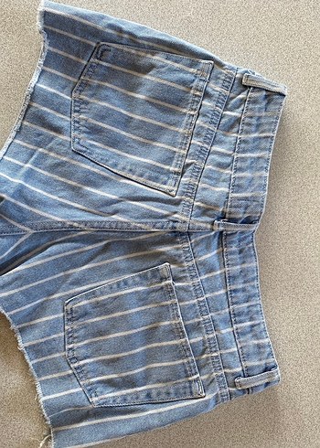 Diğer Düğmeli Çizgili Mini Kot Şort