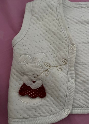 Kız Çocuk Beyaz Nakışlı penye Yelek - Görsel 2