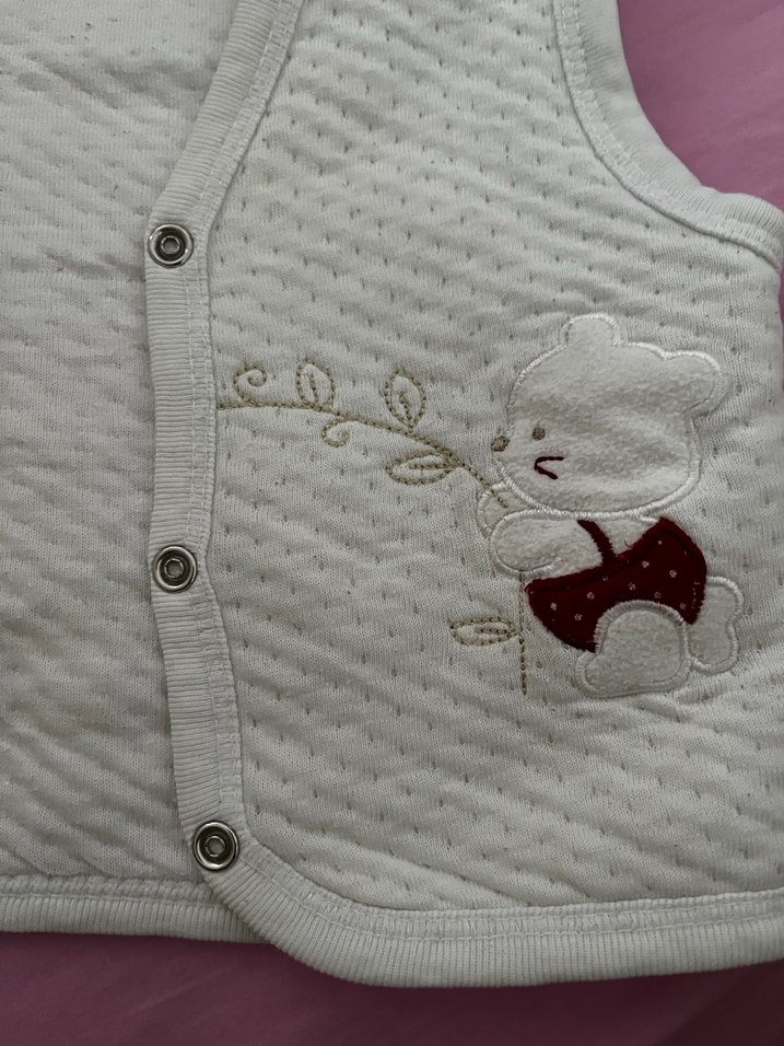 Kız Çocuk Beyaz Nakışlı penye Yelek - Görsel 3