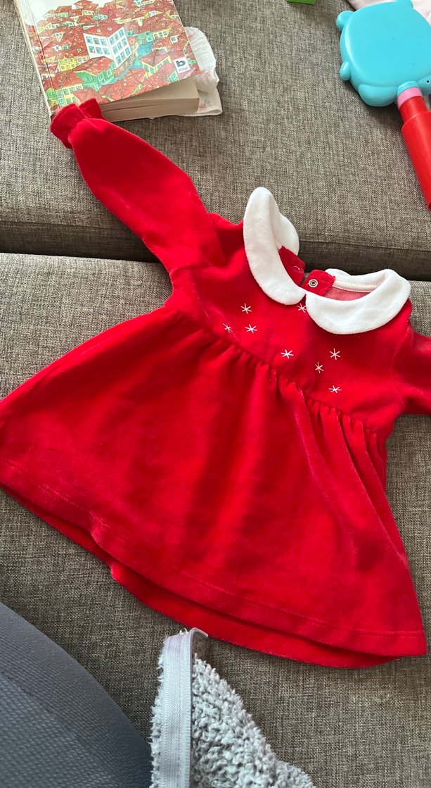 Kız Çocuk Kırmızı Uzun Kollu Nakışlı Elbise - Görsel 2