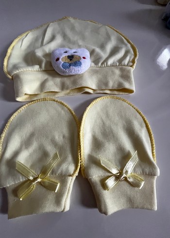 Yenidoğan sarı Eldiven ve Şapka Seti - Görsel 4