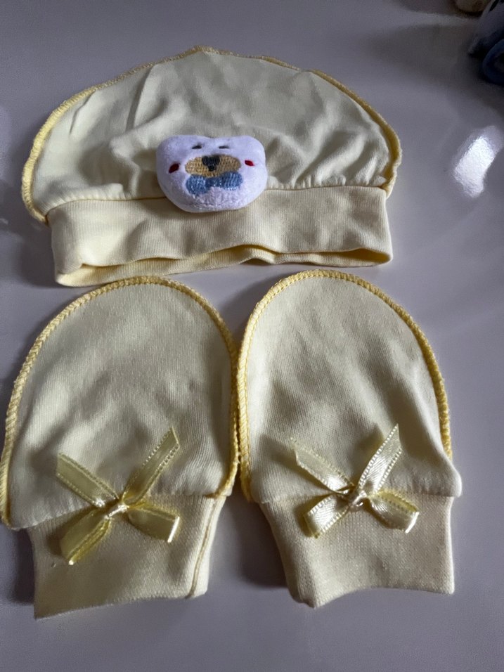 Yenidoğan sarı Eldiven ve Şapka Seti - Görsel 4