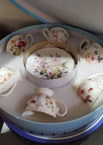 Pastel Renkli Çiçek Desenli Porselen Fincan Seti - Görsel 3