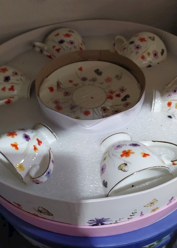 Pastel Renkli Çiçek Desenli Porselen Fincan Seti - Görsel 4