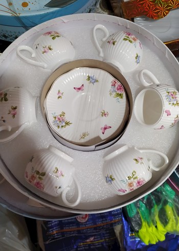 Pastel Renkli Çiçek Desenli Porselen Fincan Seti - Görsel 5