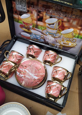 Altın Detaylı Turkuaz 12 Parça Fincan Takımı - Görsel 2