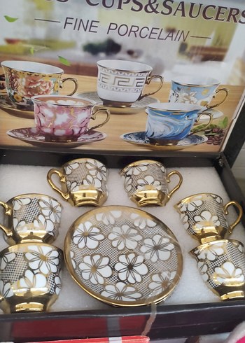 Altın Detaylı Turkuaz 12 Parça Fincan Takımı - Görsel 3