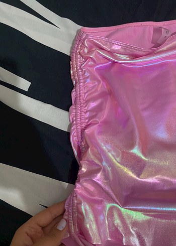 m Beden Bikini eteği Parlak Pembe Drapeli Mini Etek
