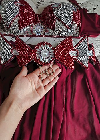 m Beden bordo oryantal dansöz elbisesi kostümü