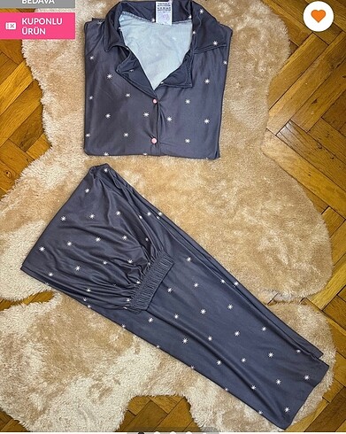 l Beden Uzun kol düğmeli pijama takımı