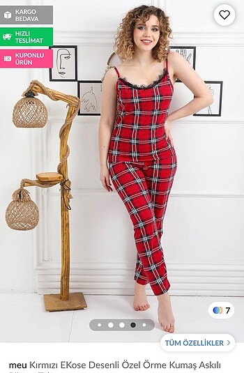 Ekose askılı pijama takımı