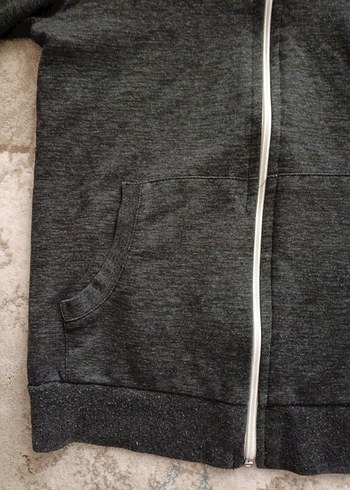 Diğer Gri Kapüşonlu Fermuarlı Sweatshirt