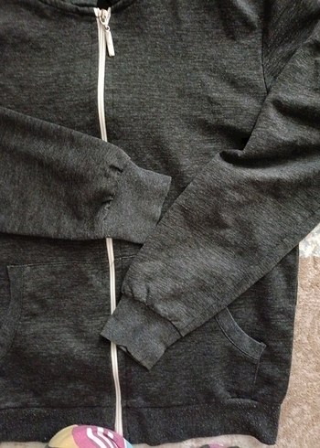 s Beden gri Renk Gri Kapüşonlu Fermuarlı Sweatshirt