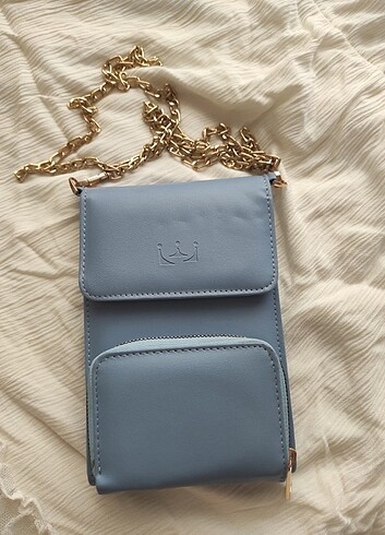kadın mavi şık zincirli omuz çantası bölmeli cüzdanlı yoyoso