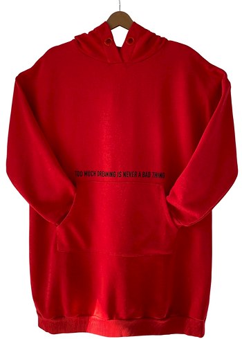 Kırmızı Kapüşonlu Uzun Kollu Sweatshirt