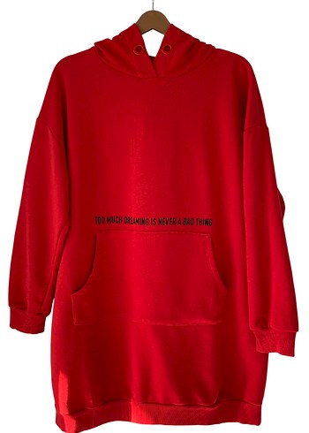 l Beden Kırmızı Kapüşonlu Uzun Kollu Sweatshirt