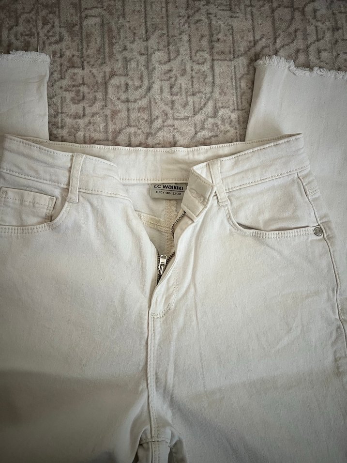 Beyaz Regular Fit Kadın Midi Kot Pantolon - Görsel 2