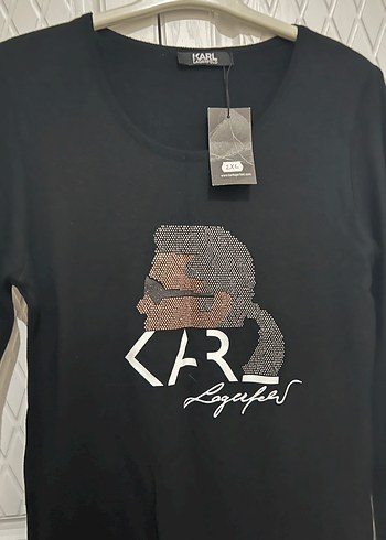 Siyah Baskılı Kadın Triko Uzun Kollu Tişört - Görsel 2