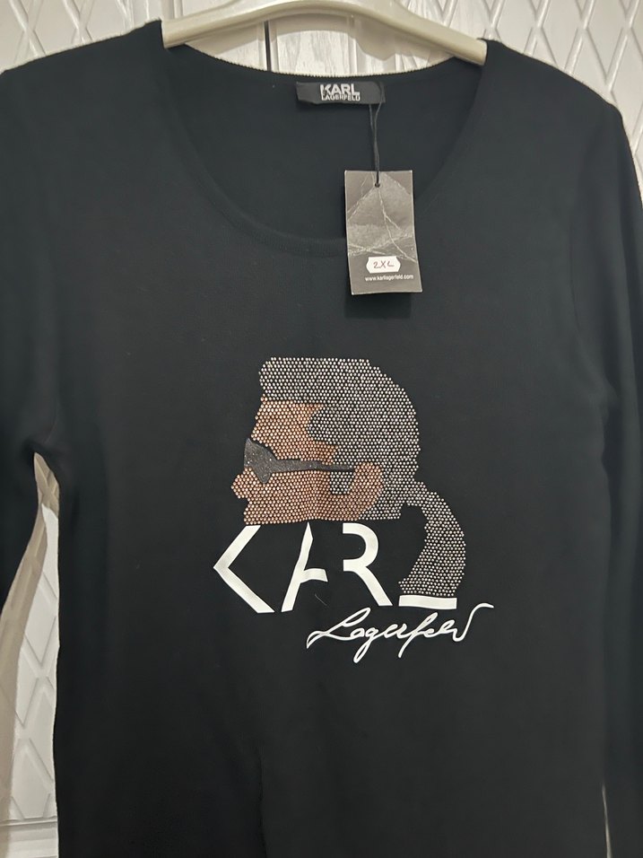 Siyah Baskılı Kadın Triko Uzun Kollu Tişört - Görsel 2