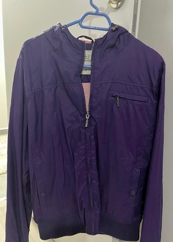 Unisex Mor Kapüşonlu Fermuarlı yagmurluk