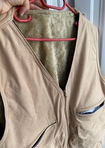 l/xl Beden Fermuarlı Kahverengi Süet yelek vintage