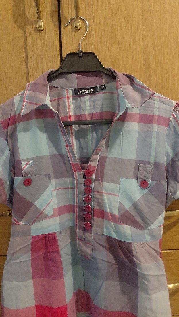 Düğmeli, Kısa Kollu Kadın Gömlek - Görsel 2