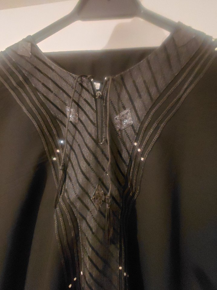 Siyah Drapeli Uzun Kadın Elbise - Görsel 4