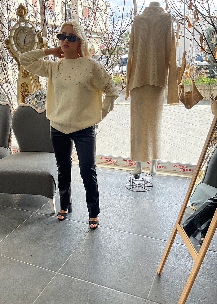 Ekru yün kazak - Görsel 2