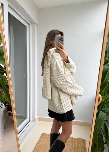 Bej Krem Atkılı Örgü Kadın Kazak - Görsel 2