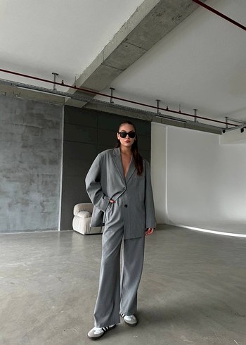 Gri Kadın Oversize Blazer Ceket - Görsel 10