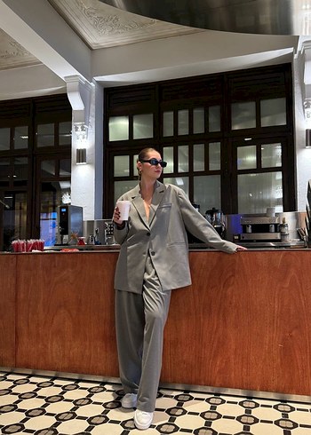 Gri Kadın Oversize Blazer Ceket - Görsel 7