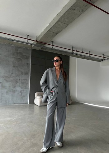 Gri Kadın Oversize Blazer Ceket - Görsel 5