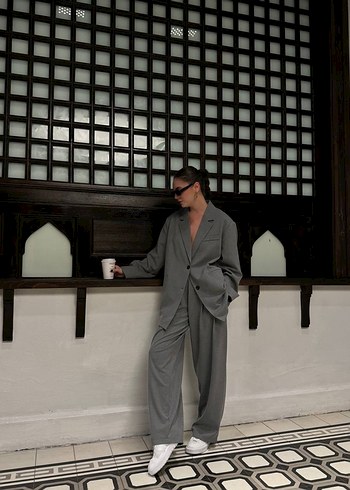 Gri Kadın Oversize Blazer Ceket - Görsel 8