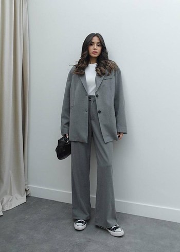 Gri Kadın Oversize Blazer Ceket - Görsel 4