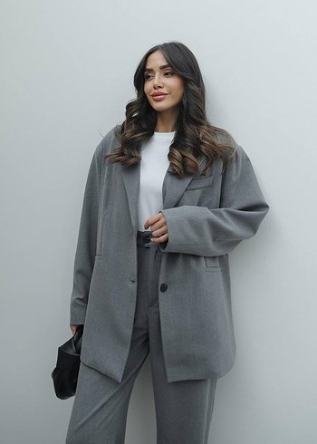 Gri Kadın Oversize Blazer Ceket - Görsel 3
