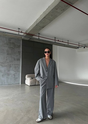 Gri Kadın Oversize Blazer Ceket - Görsel 11