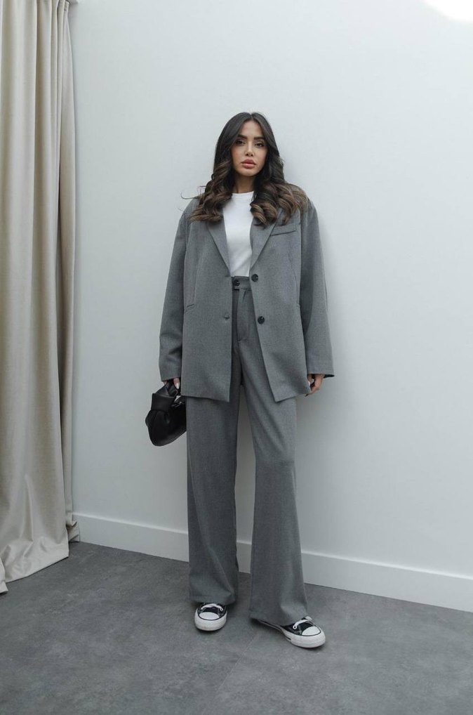 Gri Kadın Oversize Blazer Ceket - Görsel 4