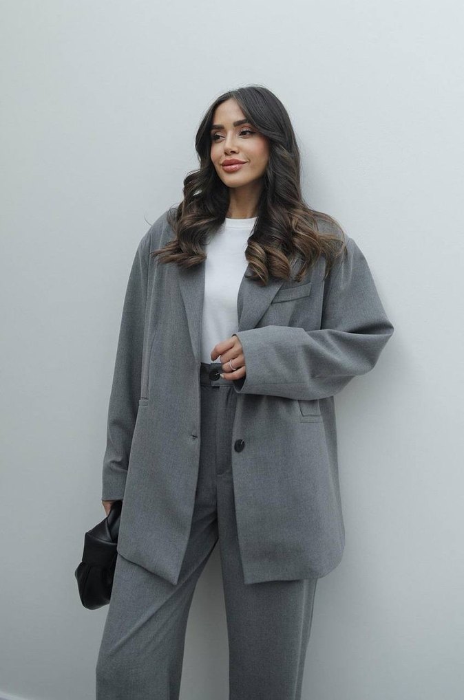 Gri Kadın Oversize Blazer Ceket - Görsel 3