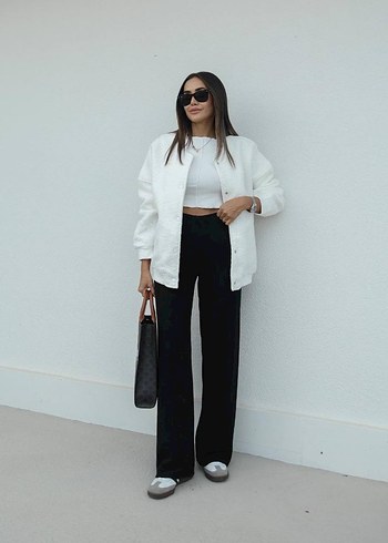 Düğmeli Beyaz Rahat Kadın Ceket - Görsel 8