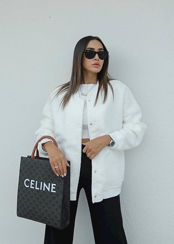 Düğmeli Beyaz Rahat Kadın Ceket - Görsel 9