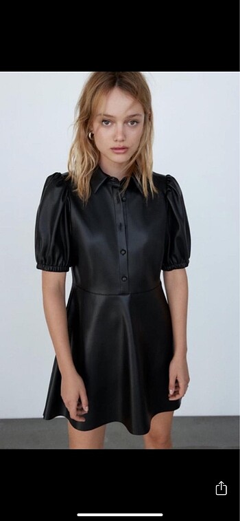 xs Beden siyah Renk Zara Etiketli Suni Deri Elbise