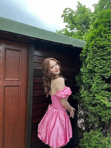 Korseli Balon Etek Pembe Prenses Elbise