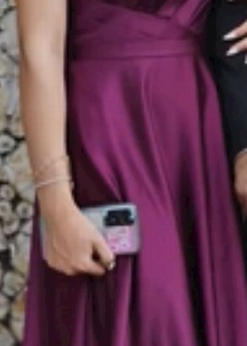 Bordo Drapeli Uzun Abiye Elbise - Görsel 2