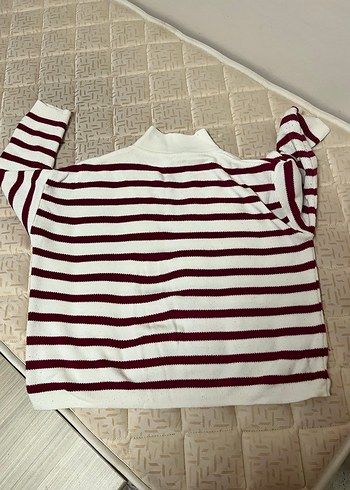 Bordo Çizgili Kadın Triko Bluz - Görsel 2