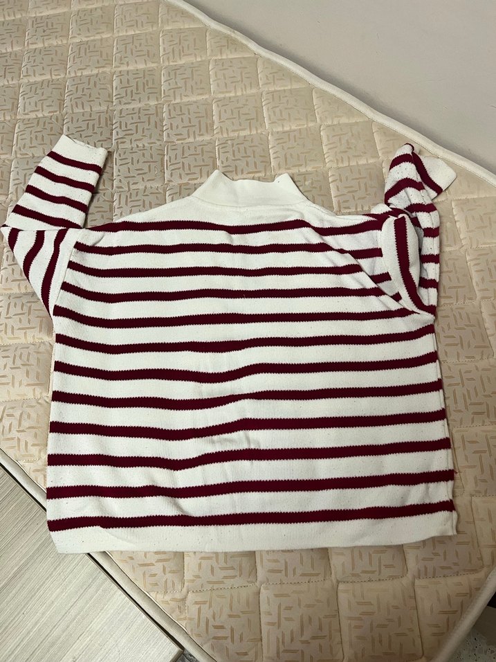 Bordo Çizgili Kadın Triko Bluz - Görsel 2